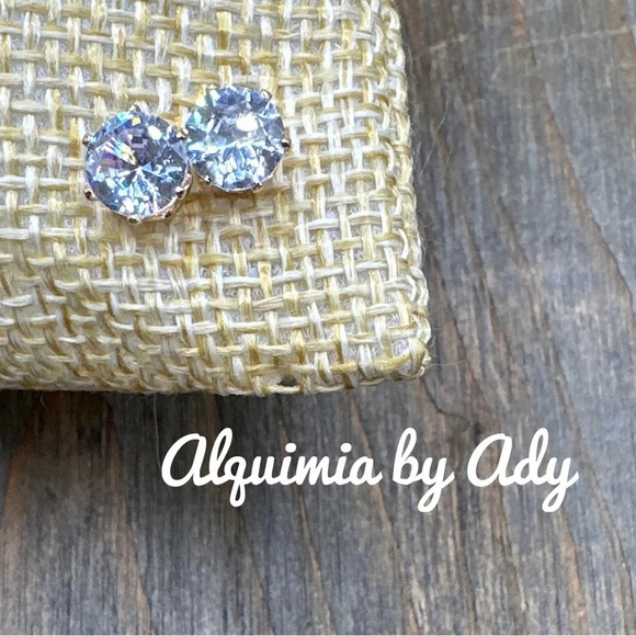 Gold 8mm Zirconia solitaire stud earrings/quiet luxury/ minimalist - Picture 1 of 1